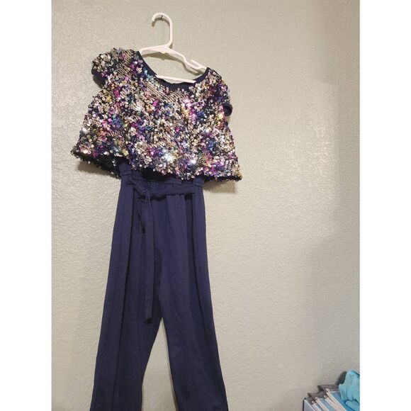 Girls shiny jumpsuit Size 6-7X blue - Picture 3 of 6